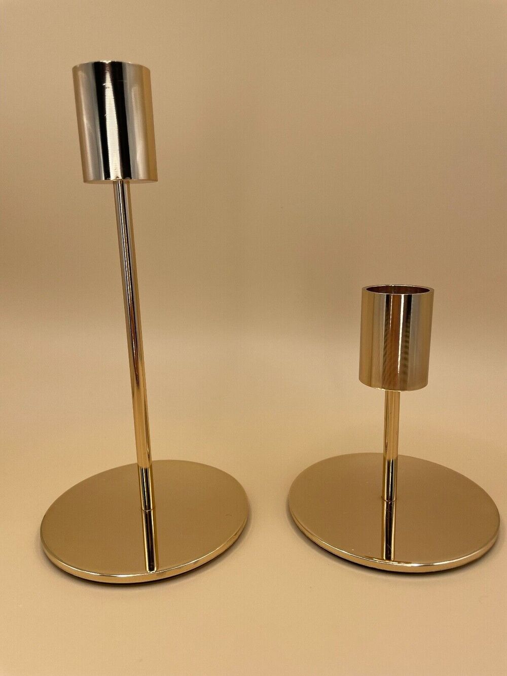 Pre-owned Minimalistic Gold Taper Candle Holder Set Of 2 ONLY